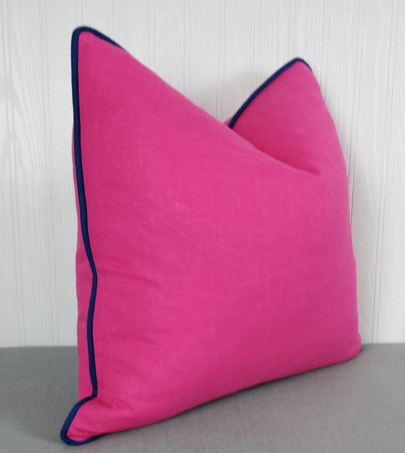 Fuchsia Pink Pillow Cover Linen Rayon Blend FREE PIPING 18x18 Etsy