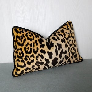 Leopard Velvet Pillow Cover with Black Piping Braemore Jamil FREE PIPING 14x22 Cheetah Lumbar