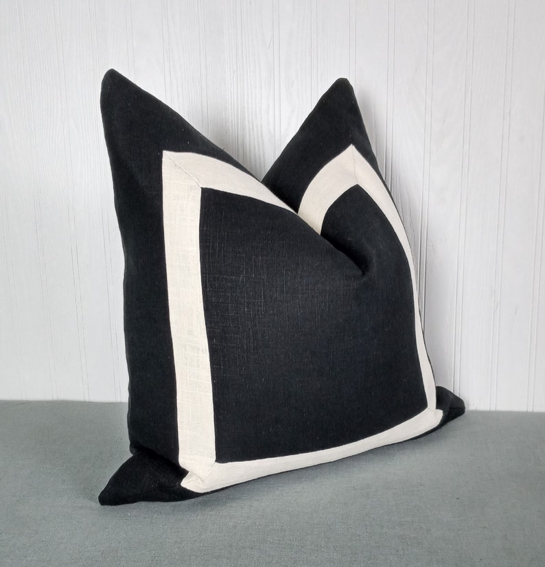 Black and Ivory Linen Pillow Cover 20x20 22x22 MADE TO ORDER Etsy