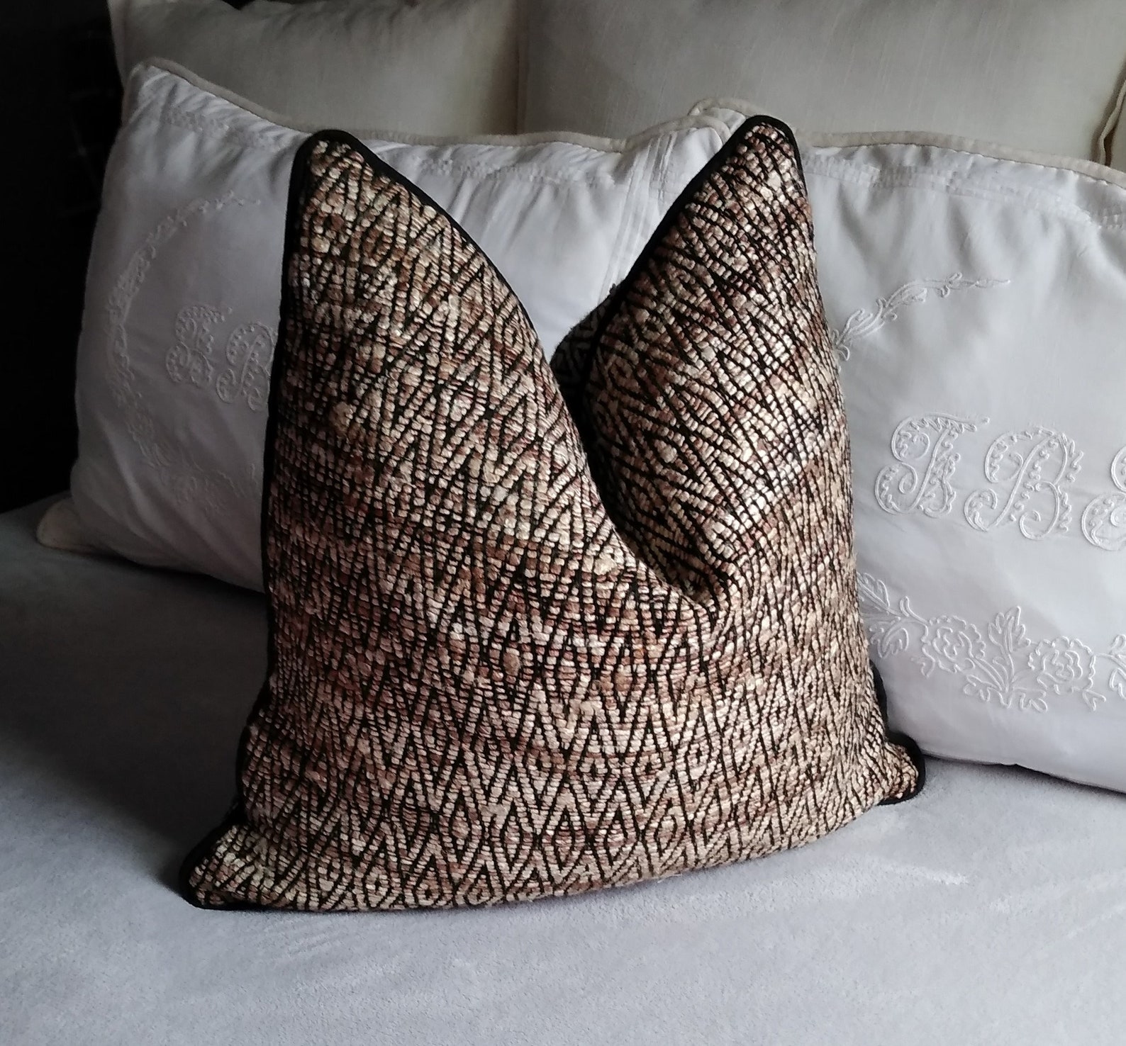 Taupe Black Ivory Geometric Textured Pillow Cover 18x18 20x20 Etsy