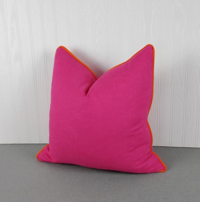 Fuchsia Pink Pillow Cover Linen Rayon Blend FREE PIPING 18x18 Etsy