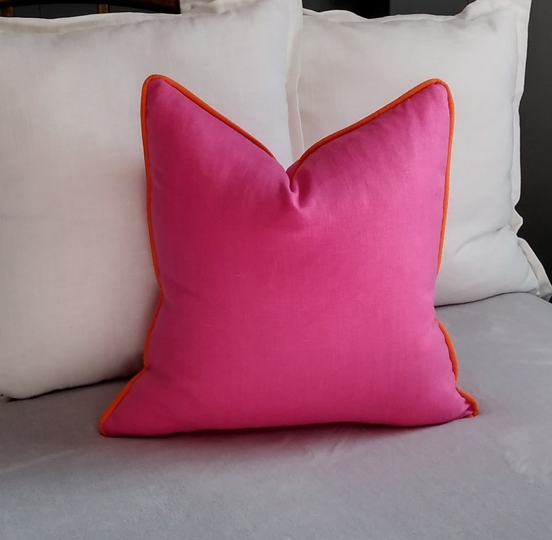 Fuchsia Pink Pillow Cover Linen Rayon Blend FREE PIPING 18x18 Etsy