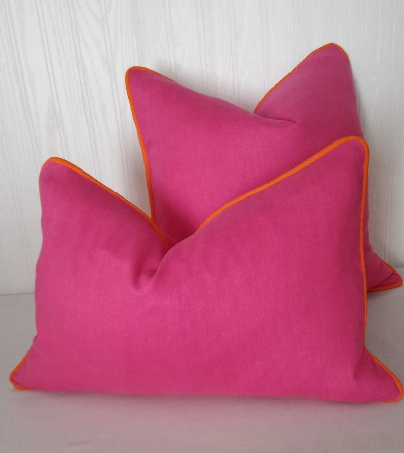 Fuchsia Pink Pillow Cover Linen Rayon Blend FREE PIPING 18x18 Etsy