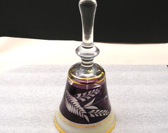 Bohemian Etched ruby red crystal bell vintage 1950's