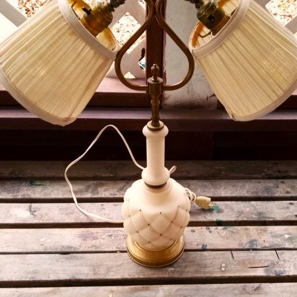 Pink Satin glass quilted lamp boudoir lamp 1950's