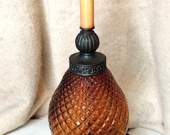 EK Pineapple amber glass table lamp Vintage 1972