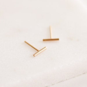Tiny Line Earrings - Gold, Rose Gold, or Silver - Small Bar Earrings - Line Posts - Parallel - Simple Staple Posts 14k Stud Minimalist Thin