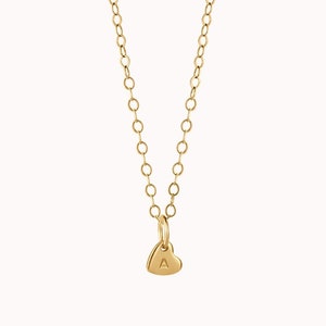 Cleo Heart Necklace • Tiny Initial Charm Necklace - Dainty + Minimalist - Solid 14k, Gold Filled, Sterling Silver or Rose Gold
