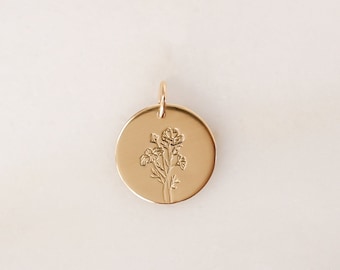 Birth Flower Charm • Dainty Floral Pendant - Personalized Jewelry - Solid 14k, Gold Filled, Sterling Silver or Rose Gold