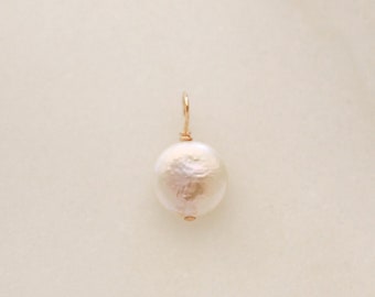 Lana Pearl Charm • Add On - Flat Coin Pearl Charm Pendant - Gold or Silver - Add to Bracelet Necklace - Gift for Her Mom Wife Sister Friend