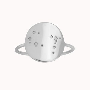 Gaia Zodiac Constellation Ring • Sterling Silver or 14k Gold Filled - Celestial Star Jewelry - Round Signet Ring - Birthday Gift for Her