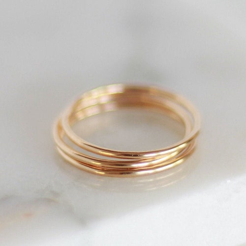 Hammered Skinny Ring Gold Rose Gold or Silver Stacking - Etsy