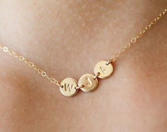 Hazel Linked Initial Necklace • Gold, Silver or Rose Gold - Personalized Charm Disc Necklace - Kids Initials - Family Jewelry - Gift for Mom