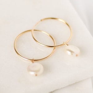 Lana Pearl Hoops • Gold, Silver or Rose - Gold Filled Jewelry - Bridal - Coin Baroque Pearls - Bridesmaid Gifts - June Birthstone Earrings