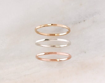 Hammered Stacking Ring • Gold, Silver or Rose Gold - Dainty Ring - Textured Ring - Modern Minimalist Ring Band - Ring Stack - Gift for Her