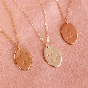 Liv Zodiac Constellation Necklace • Gold, Rose Gold or Silver - Oval Celestial Pendant - Gift for Her Mom Friend Birthday - Star Necklace