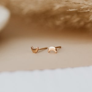 Tiny Moon Studs • Gold, Rose Gold or Silver - Celestial Jewelry - Crescent Moon Studs - Minimal Earrings - Gift for Her - Lunar Phase