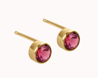 Birthstone Studs • Dainty Minimalist Gemstone Earrings - Solid 14k, Gold Filled, Sterling Silver or Rose Gold