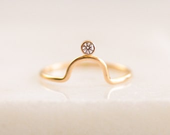 Tiny Birthstone Arch Ring • Modern Shape Ring - Gift for Her - Mothers Ring - Birthday Gift Idea - Gemstone Ring - Minimalist Unique Jewelry