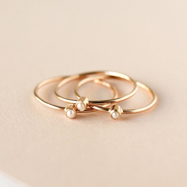 Tiny Pearl Ring • June Birthstone Ring - Gold Ring - Tiny Gemstone - Mothers Ring Set - Gift for Her - Custom - Stacking Rings - Dainty 2mm