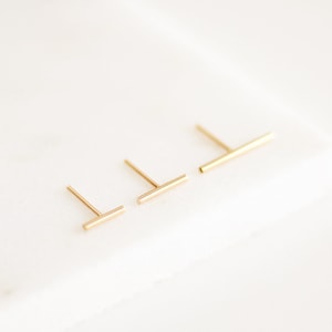 Long Line Earrings Gold, Rose Gold, or Silver Bar Studs Parallel Lines Simple Gold Earrings Staple Earrings Minimalist Earrings image 1