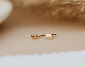 Tiny Moon Studs • Gold, Rose Gold or Silver - Celestial Jewelry - Crescent Moon Studs - Minimal Earrings - Gift for Her - Lunar Phase