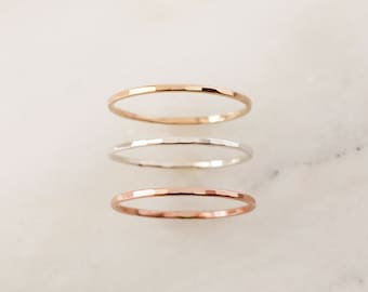 Hammered Skinny Ring • Gold, Rose Gold or Silver - Stacking Ring - Textured Ring - Simple Dainty Thin - Everyday Jewelry - Tiny Basic Ring