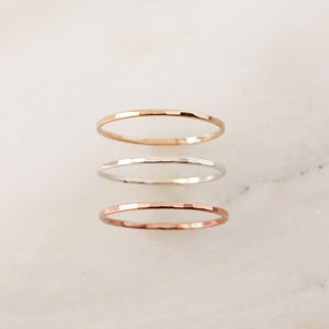 Hammered Skinny Ring • Gold, Rose Gold or Silver - Stacking Ring - Textured Ring - Simple Dainty Thin - Everyday Jewelry - Tiny Basic Ring