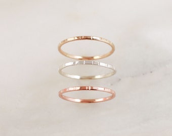 Birch Textured Stacking Ring • Gold, Rose Gold or Silver - Skinny Ring - Textured Ring - Hammered Ring - Simple Gold - Knuckle Midi Pinky