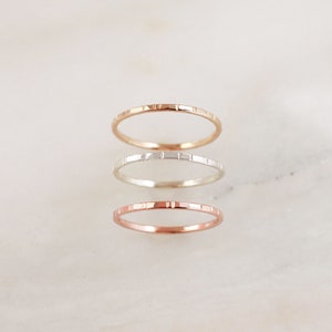 Birch Textured Stacking Ring • Gold, Rose Gold or Silver - Skinny Ring - Textured Ring - Hammered Ring - Simple Gold - Knuckle Midi Pinky