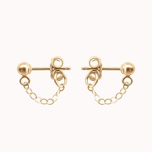 Chain Cuff Earrings • Gold, Rose Gold or Silver - Dainty Studs - Dangle Chain Earrings - Chain Loop Studs - Minimalist Gift for Her - Trendy