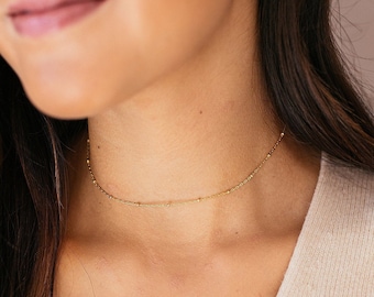 Satellite Necklace • Gold or Silver - Saturn Chain - Gold Choker - Layering Necklace - Simple Gold Necklace - Dot Necklace - Gift For Her
