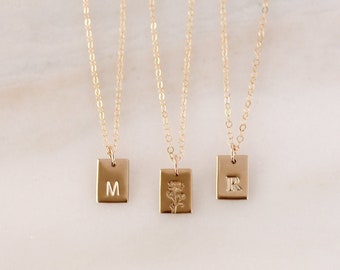 Minnie Tag Necklace • Gold, Rose Gold or Silver - Rectangle Charm - Personalized Jewelry - Gift for Her - For Mom - Bridesmaid - Friendship