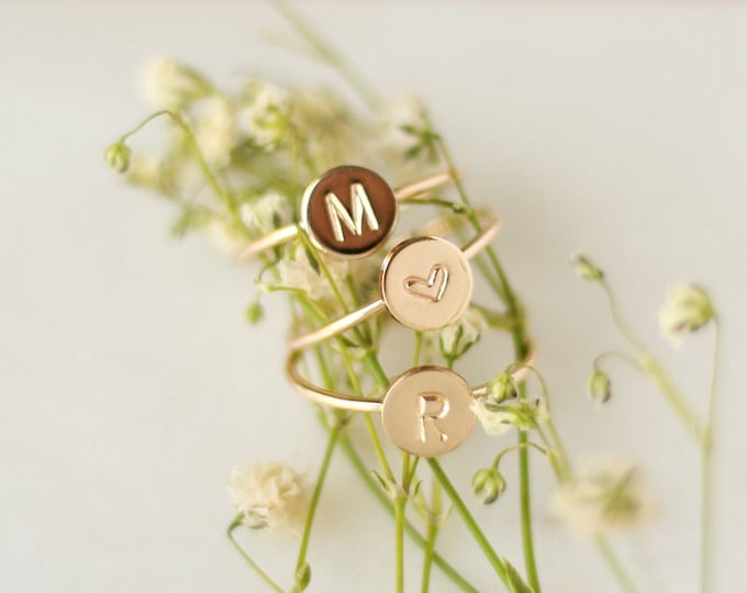 Initial Disc Ring • Gold, Rose Gold or Silver - Mothers Day Gift for Her - Friendship Ring - Birthday Gift - Personalized Jewelry - New Mom