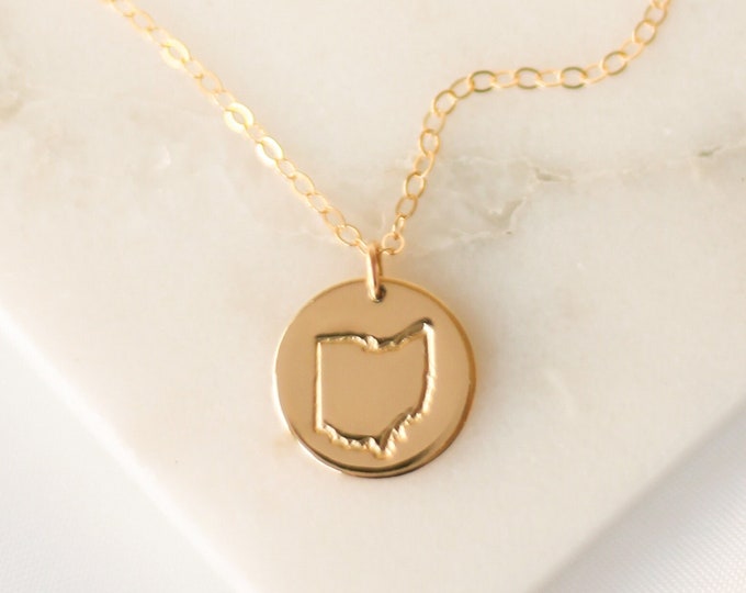 Ohio State Necklace • 14k Gold Filled, 14k Rose Gold Filled, or Sterling Silver - Personalized Necklace - Gift for Her - Home Necklace
