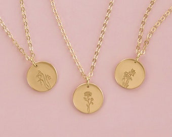 Birth Flower Necklace • Gold, Silver or Rose Gold - Floral Pendant - Gift for Mom - Mothers Day Gift - Birthday Gift for Her - Push Present