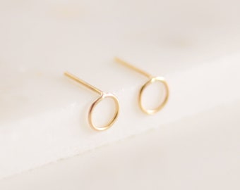 Original Circle Earrings • Gold or Silver - Geometric - Small Studs - 14k Gold Studs - Minimalist Earrings - Open Circle Studs