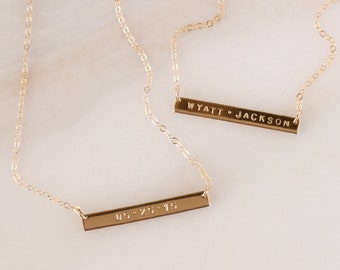 Slim Personalized Bar Necklace • Dates, Names, Birth Flowers - Personalized Gift for Mom, Grandma, Sister, Aunt, Friend - Birthday Gift