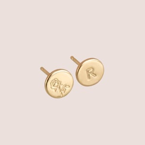 Ellie Personalized Stud Earrings Gold, Silver or Rose Gold Initial Birth Flower Symbols Gift for Mom Birthday Gift for Her image 2