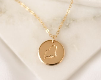 Maine State Necklace • 14k Gold Filled, 14k Rose Gold Filled, or Sterling Silver - Personalized - Gift for Her Home - Best Friends