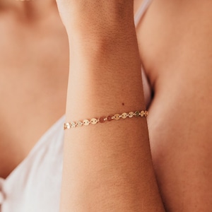 Sequin Chain Bracelet - Simple Stacking Bracelet - Thin Layering Bracelet - Modern Bracelet - Gift for Her - Stocking Stuffer Gold Bracelet