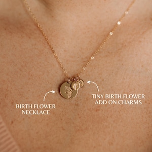 Birth Flower Necklace • Personalized Floral Pendant Charm - Solid 14k, Gold Filled, Sterling Silver or Rose Gold