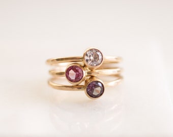 Any Three Birthstone Rings • Gemstone Ring Set - Gold, Silver or Rose Gold - Stacking Rings - Birthstone Jewelry - Mothers Ring Gift for Her