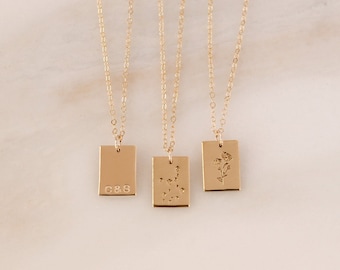 Clara Tag Necklace • Gold, Rose Gold or Silver - Rectangle Charm - Personalized Jewelry - Gift for Her - For Mom - Bridesmaid - Friendship