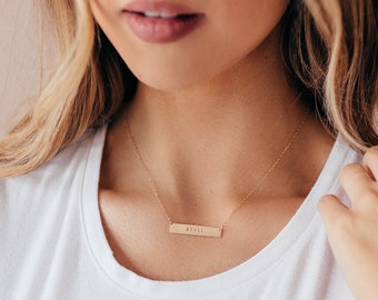 Personalized Bar Necklace • Gold, Silver or Rose Gold - Dainty Custom Necklace - Name Necklace - Mothers Necklace - Gift for Her - 14k