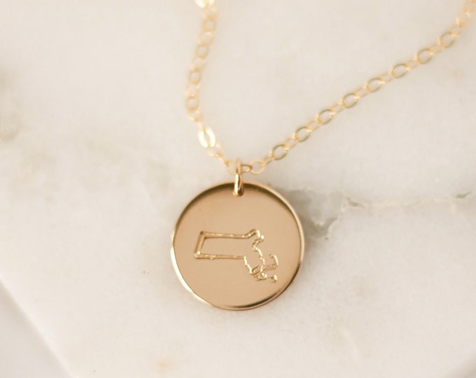 Massachusetts State Necklace • 14k Gold Filled, 14k Rose Gold Filled, or Sterling Silver - Personalized - Gift for Her - Home - Best Friends