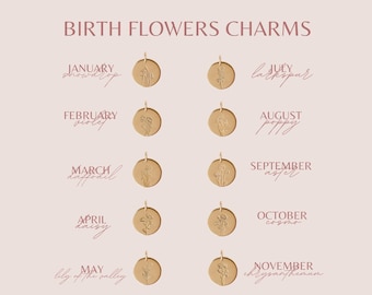 Birth Flower Charm • Gold, Silver or Rose Gold - Floral Pendant - Gift for Mom - Mothers Day Gift - Birthday Gift for Her - Push Present