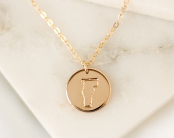 Vermont State Necklace • 14k Gold Filled, 14k Rose Gold Filled, or Sterling Silver - Personalized - Gift for Her - Home - Best Friends