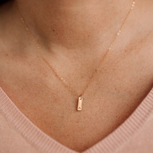 Slim Initial Tag Necklace • Gold, Rose Gold or Silver - Personalized Gift for Her - Baby Shower Gift for Mom, Push Present - Tiny Tag Charms