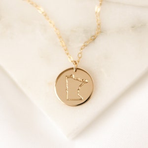 Minnesota State Necklace • 14k Gold Filled, 14k Rose Gold Filled, or Sterling Silver - Personalized - Gift for Her Home - Best Friends